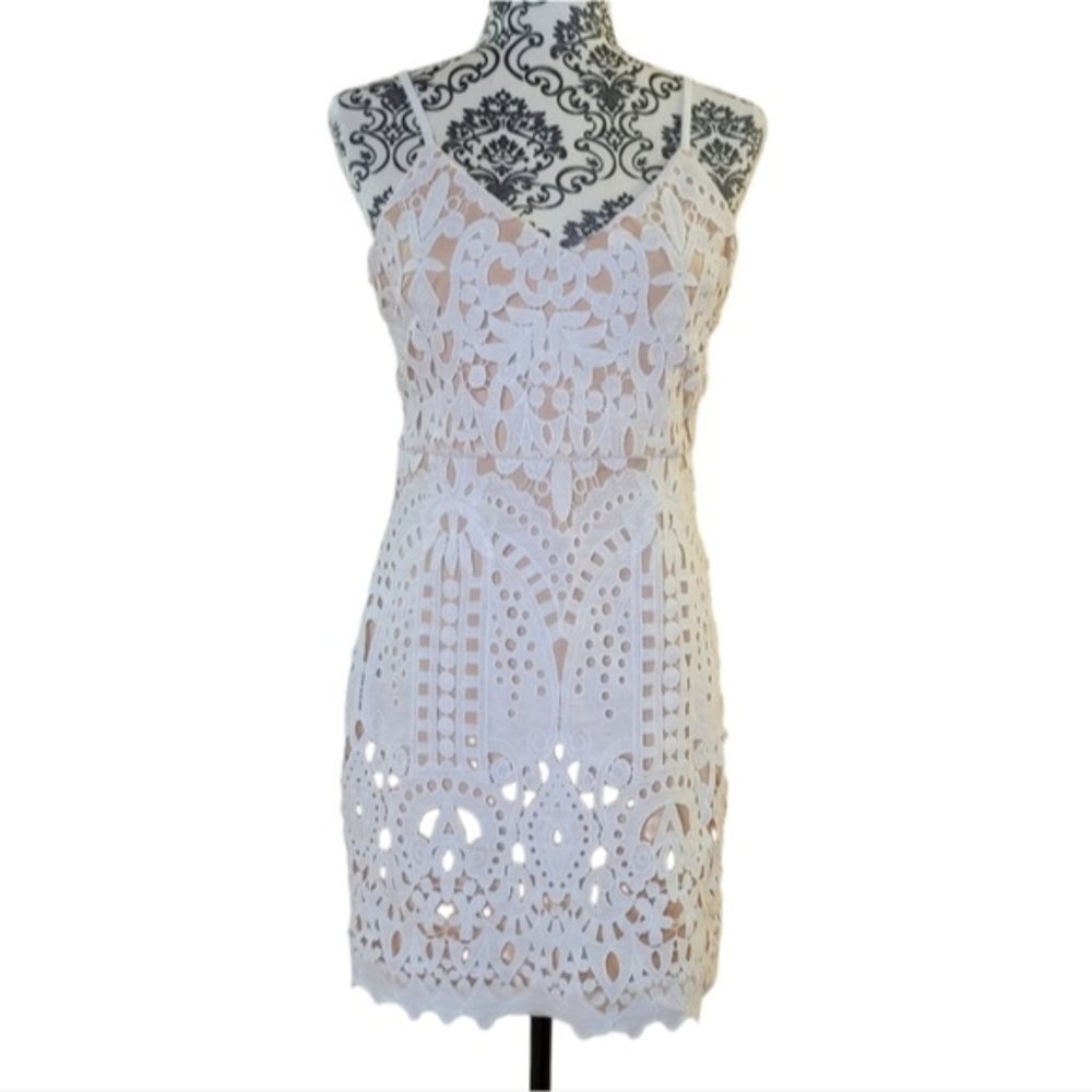 Lulus Perfect Love White and Nude Lace Mini Dress size medium - Picture 2 of 13